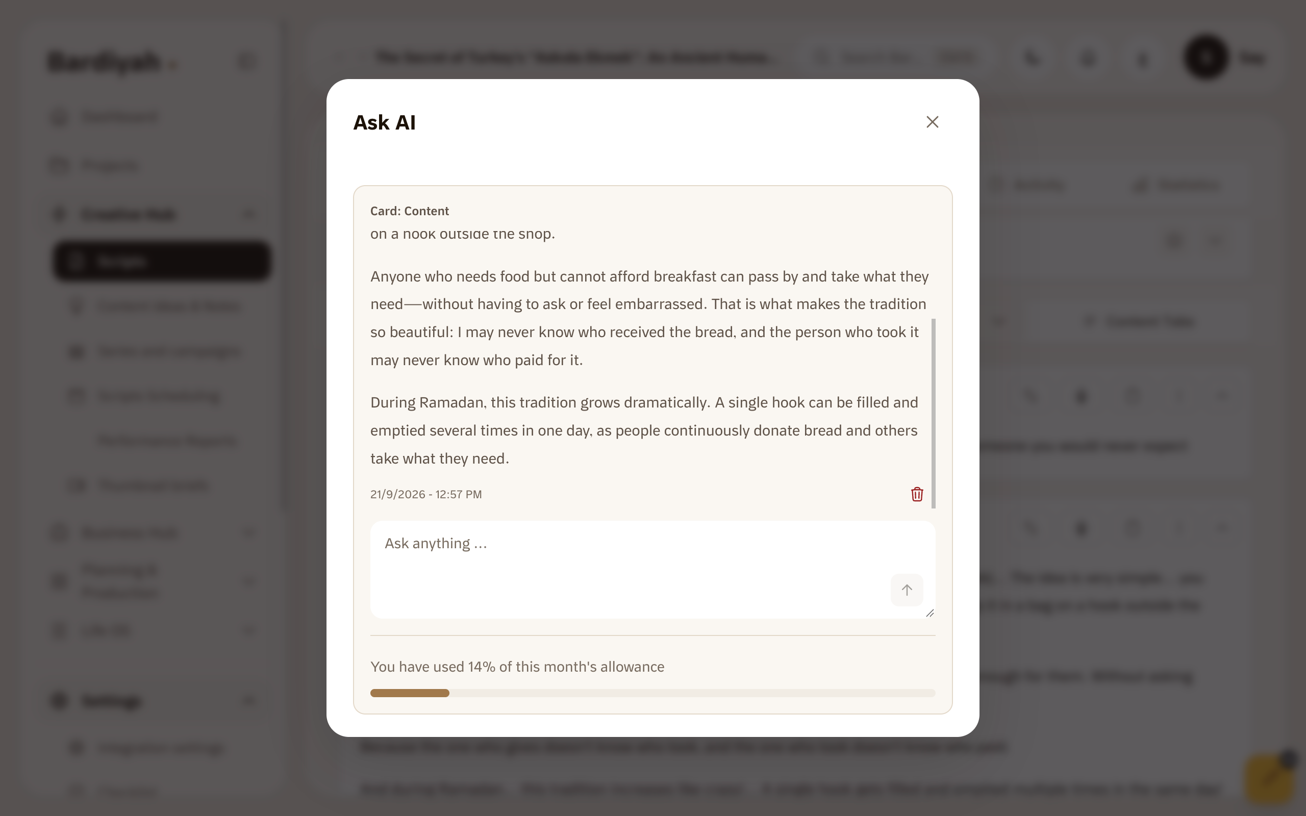 The writing assistant open beside the script, showing a suggestion before it is added