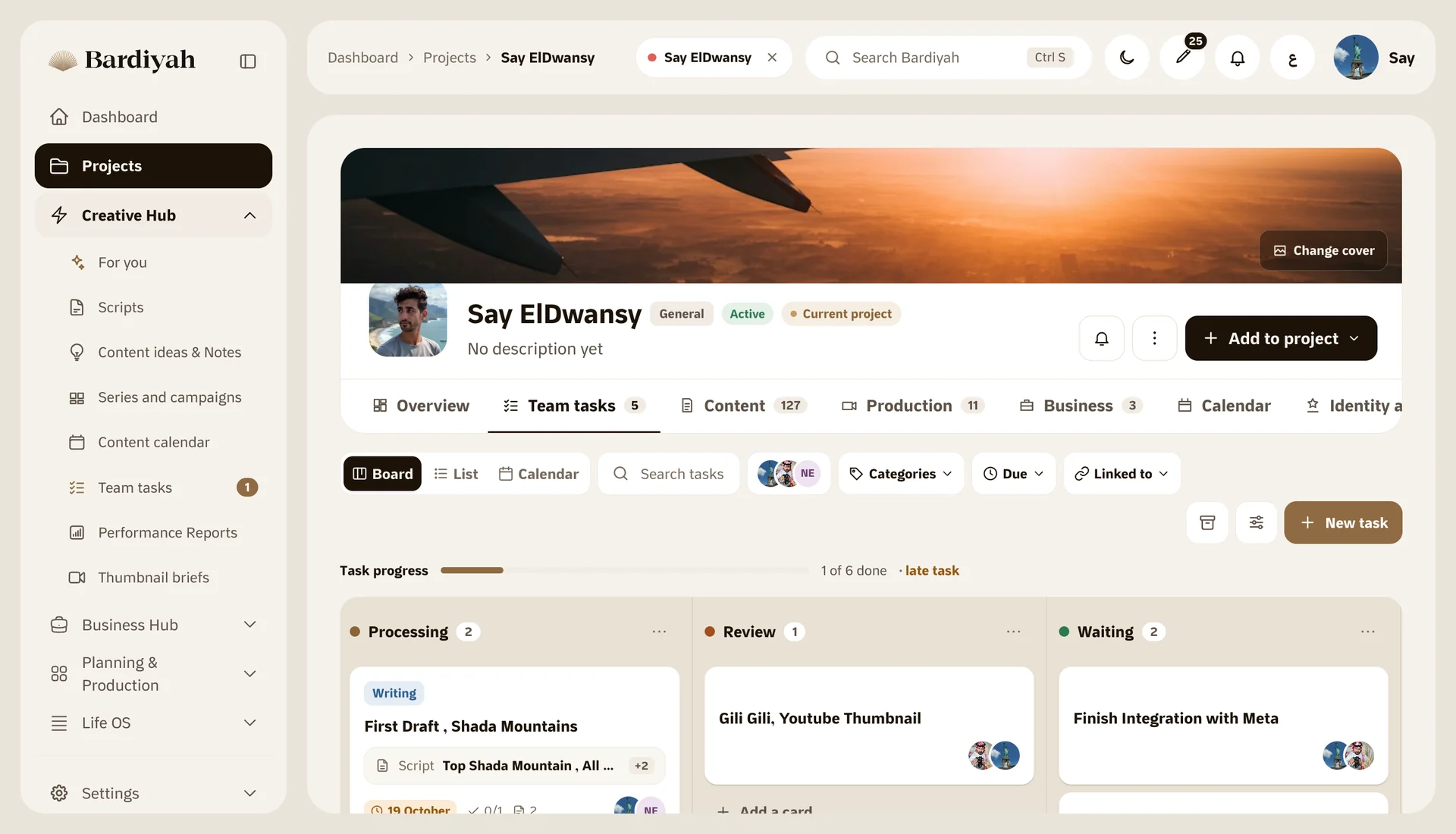 A project page on its team tasks tab, with lists and labels